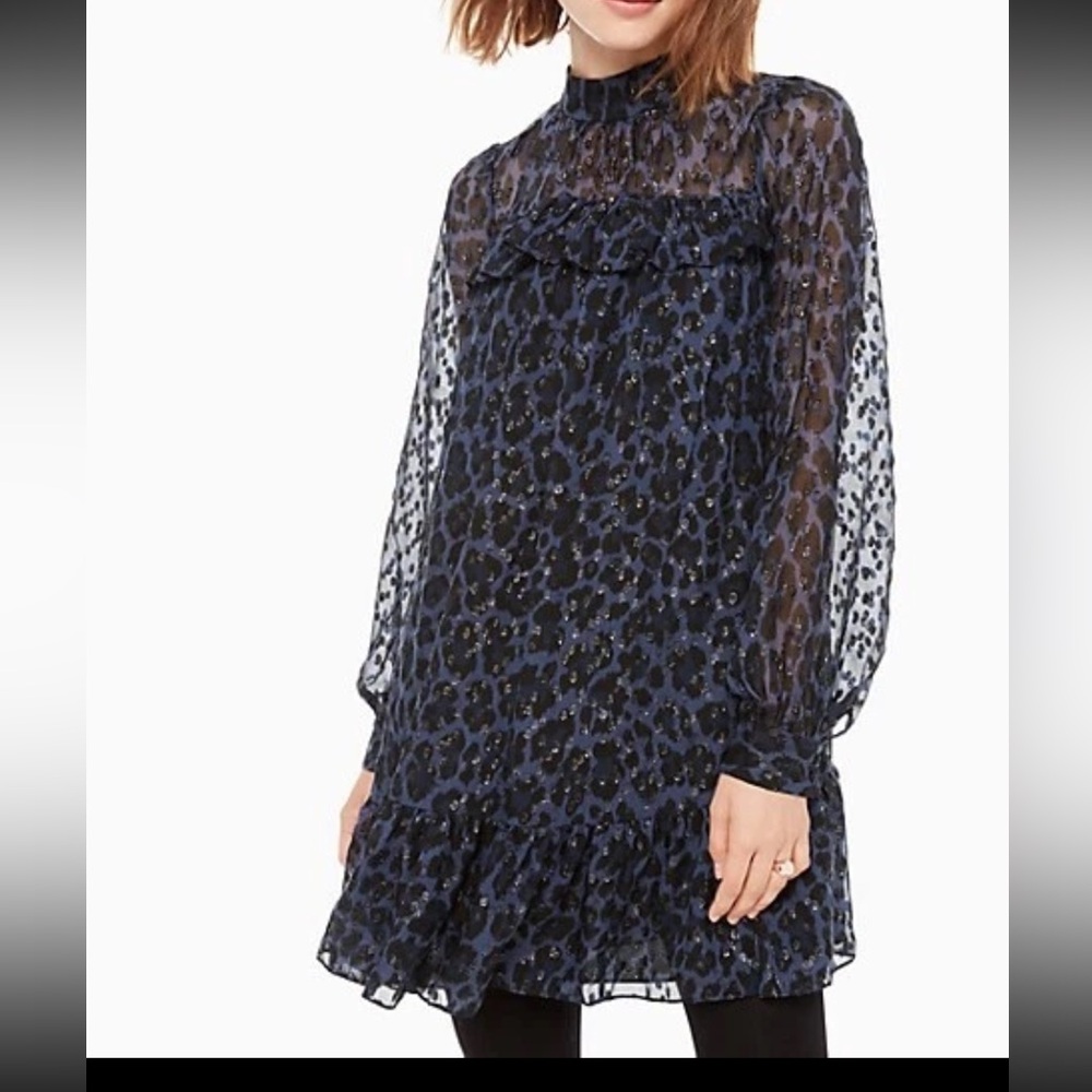 Kate Spade New York
Glitter Leopard Light Adriatic Blue/Black Metallic Dress
L